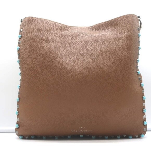 Valentino Rolling Rockstud Guitar Strap Flip-Lock Messenger Bag Brown Leather - Picture 9 of 16